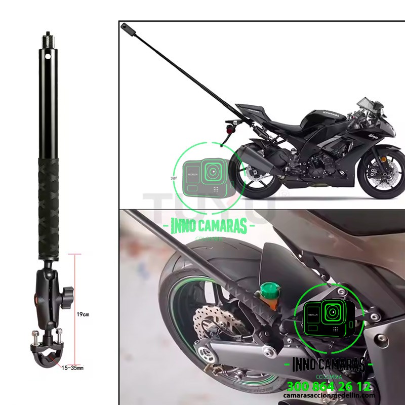 Soporte tubular RAM para cámaras insta360 en moto. con tomas 360