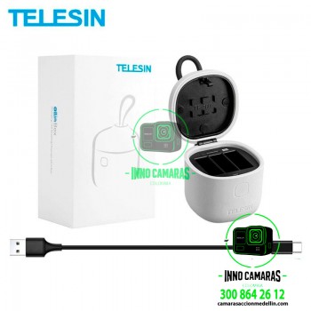 Cargador Telesin para GoPro Hero 5, 6, 7, 8, 9, 10, 11. Permite almacenamiento para microSD.